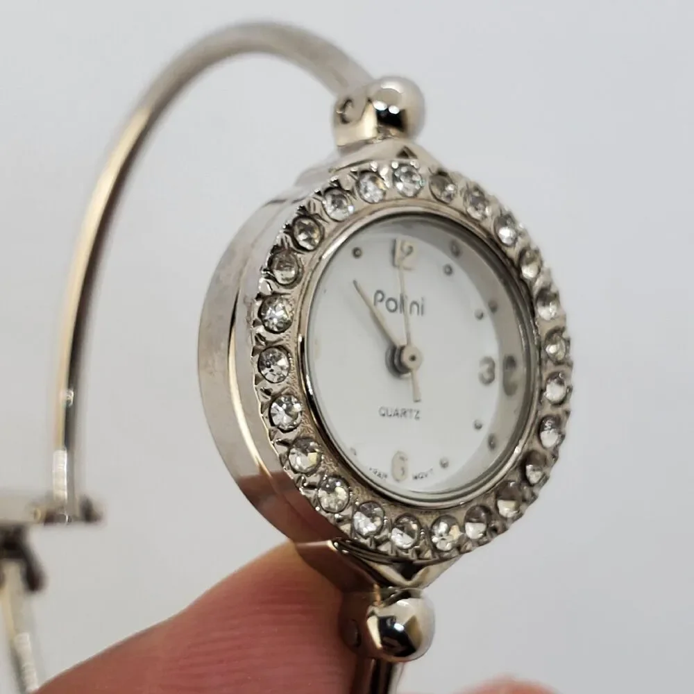 Polini Women's Cuff Watch White Dial Crystal Bezel Gray Bands 6
